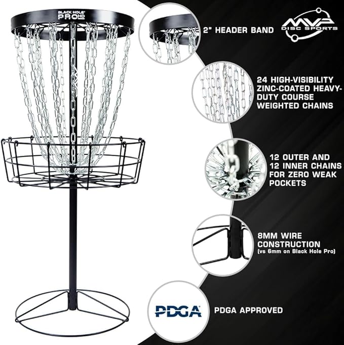 MVP Disc Sports Black Hole Pro HD 24-Chain Portable Disc Golf Basket with Transit Bag