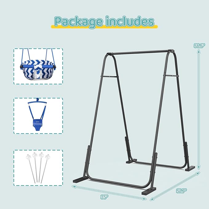 Slevoo 2 in 1 Baby Jumper Swing, Portable Toddler Swing with Foldable Stand, Indoor Outdoor Baby Jumpers and Bouncers, 6 Months to 6 Years, Blue