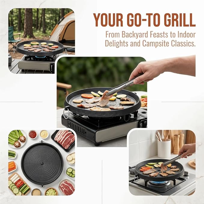 Korean BBQ Grill Pan, Nonstick Maifan Coating, Oil Drain Hole, Aluminum Alloy Plate for Home and Outdoor 11.81 In