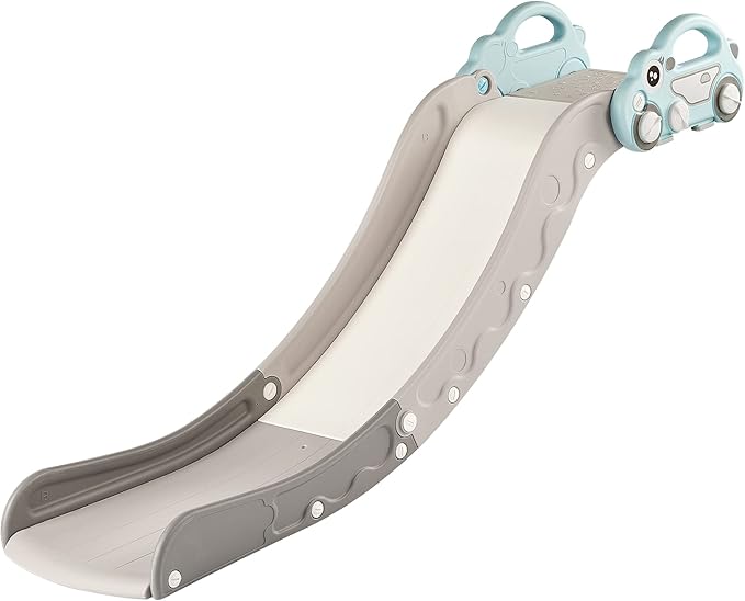 Indoor Kids Baby Couch Slide for Toddler 1-3, Sofa Slide Add-on Attachment for Bed Nugget Playgrounds, with Secure Base Guardrail, Gentle Slope Extended Buffer Zone, Fun Car Design, Blue