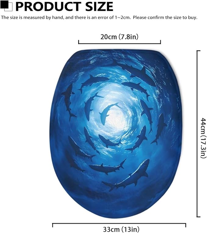 Ocean Shark Toilet Seat Covers for Bathroom Flannel Fabric Toilet Covers Pad Soft and Breathable Toilet Lid Cover Flannel Fabric Universal for Most Toilet Bowl Lids Blue