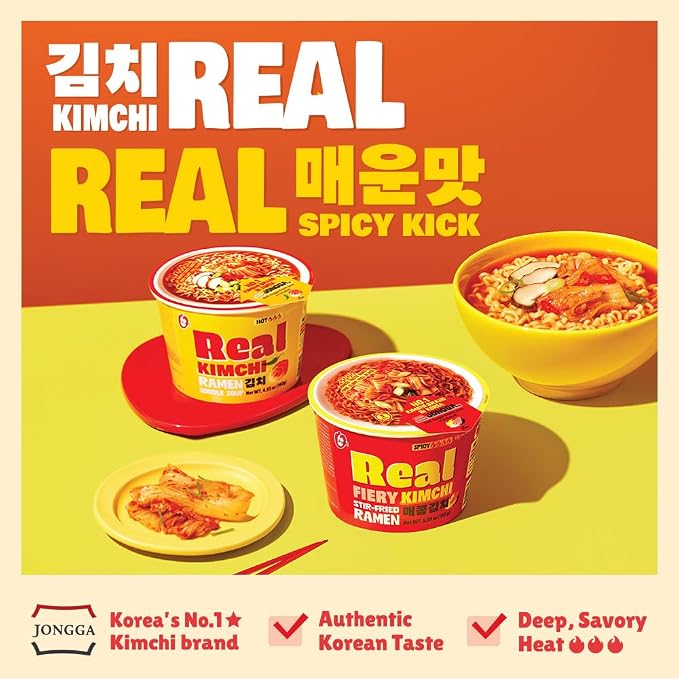Premium X-LARGE Cup Noodles Real Kimchi Ramen [ORIGINAL KIMCHI | 4.9 oz | 6 CUPS per Pack] – Healthy, Bold & Tangy | Korean Spicy Noodle Soup | non-GMO ingredients | No Trans Fat | Easy to Cook Meal or Snack - O’food