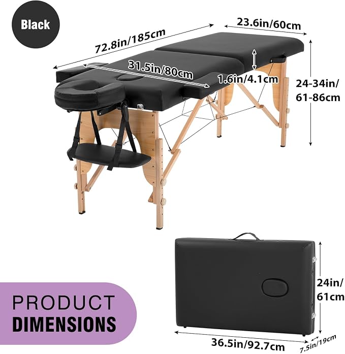 BestMassage Massage Bed Portable Massage Table 23 in Wide Lash Bed Height Adjustable 2 Folding with Non-Woven Bag for Spa Footmassage Facial CareSpa Tattoo