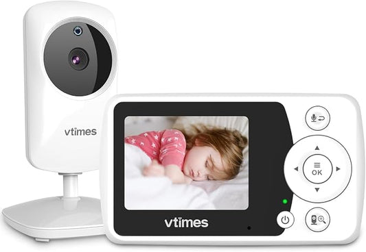 VTimes Baby Monitor with Camera and Audio, No WiFi, 2.4" LCD Screen, Two-Way Talk, Portable, Night Vision, 1000ft Range, Temperature Sensor, Alarm and Lullaby, for Baby Shower
