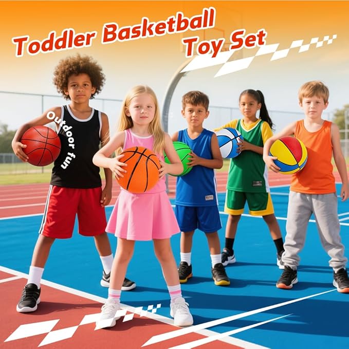 5 Pcs Mini Basketballs Set-7 Inchs Small Basketballs with Pump,Toddler Kids Birthday Gifts,Boys Girls Rubber Ball Over the Door Hoop Replacements,Indoor Outdoor Sports Toys Pool Beach Fun,Party Favors
