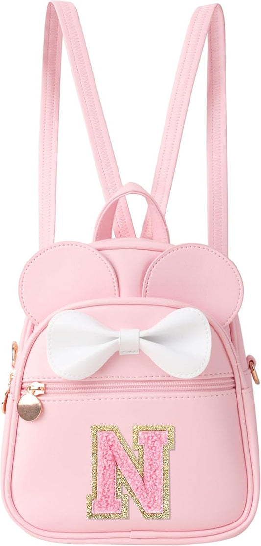 Personalized Toddler Backpack for Girls 3–10, Cute Mini Bowknot Mouse-Ear Toddler Bookbag Crossbody Purse, Small Daypack Wallet Set, Initial Birthday Gift, Trendy Little Kids/Teen Bag(Pink,N)