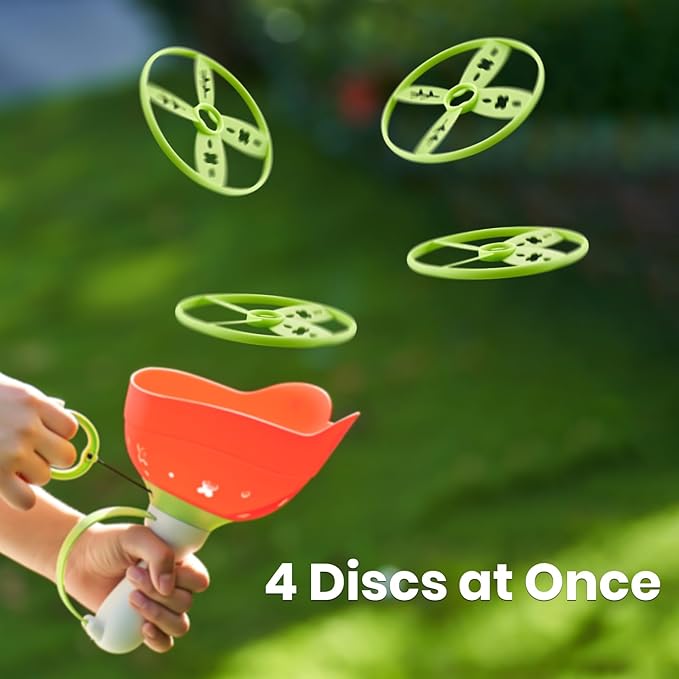 Ivtivfu Flying Disc Launcher Toy (2 Packs), Manual Capture Catching Disk Game, Outdoor Toys for Kids Ages 4-8, Outside Yard and Lawn Family Games for Toddlers 3-5, Birthday Gifts for Girls and Boys