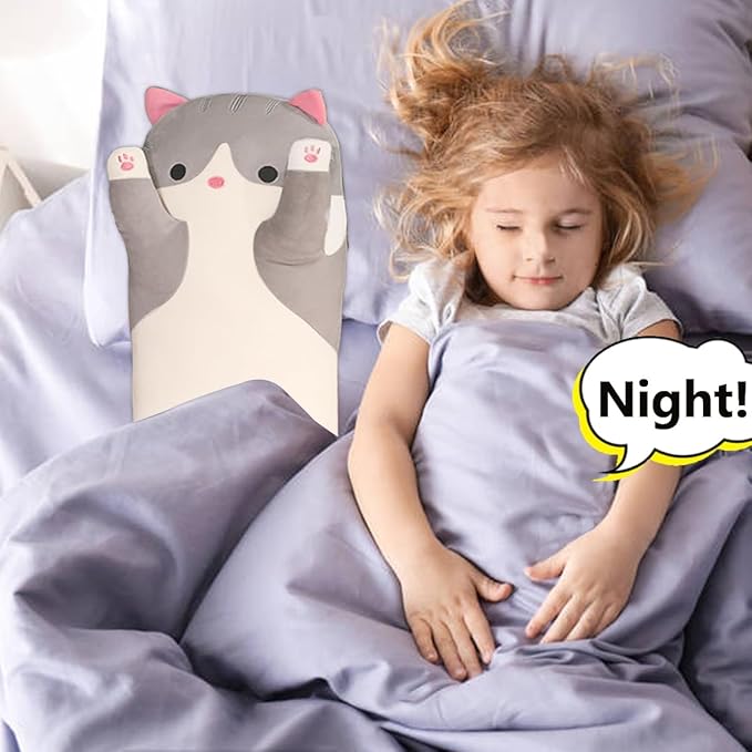 Grey Cat Long Plush Pillow Kitty Stuffed Animals Soft Sleeping Throw Pillow Doll Toy (Grey,27inches)