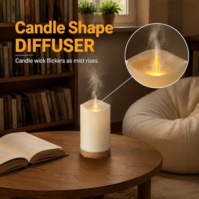 130ML Flameless Candle Essential Oil Diffuser with 3 Aroma Oils | for Small Space with 7 LED Color Night Light,Mini Humidifier for Bedroom Room Decor,Gifts for Women
