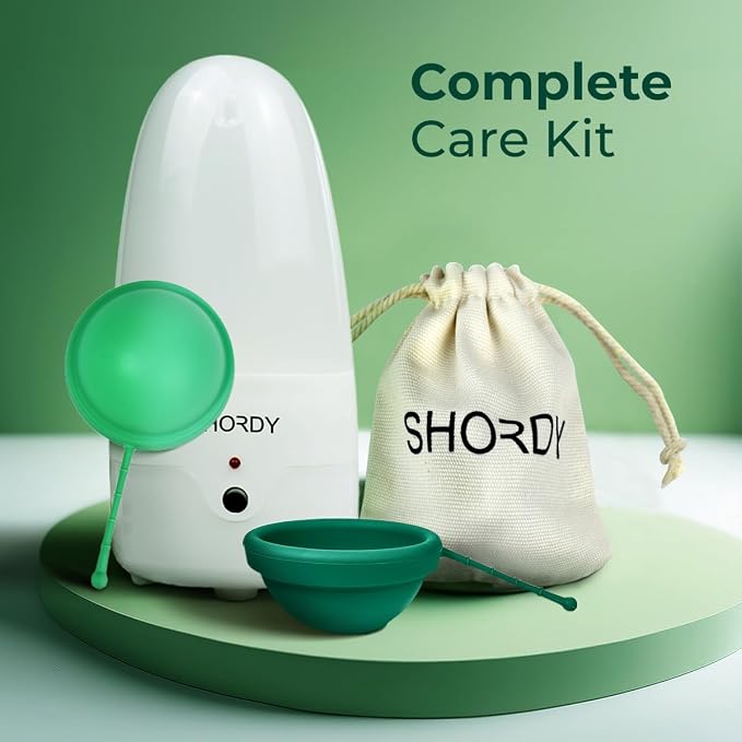 SHORDY Reusable Menstrual Disc Small and Large with Electric Sterilizer | 12-hr leak-free Comfort Period Disc, Easy-clean Starter kit, soft silicone Disco menstrual, Cups & tampon alternative