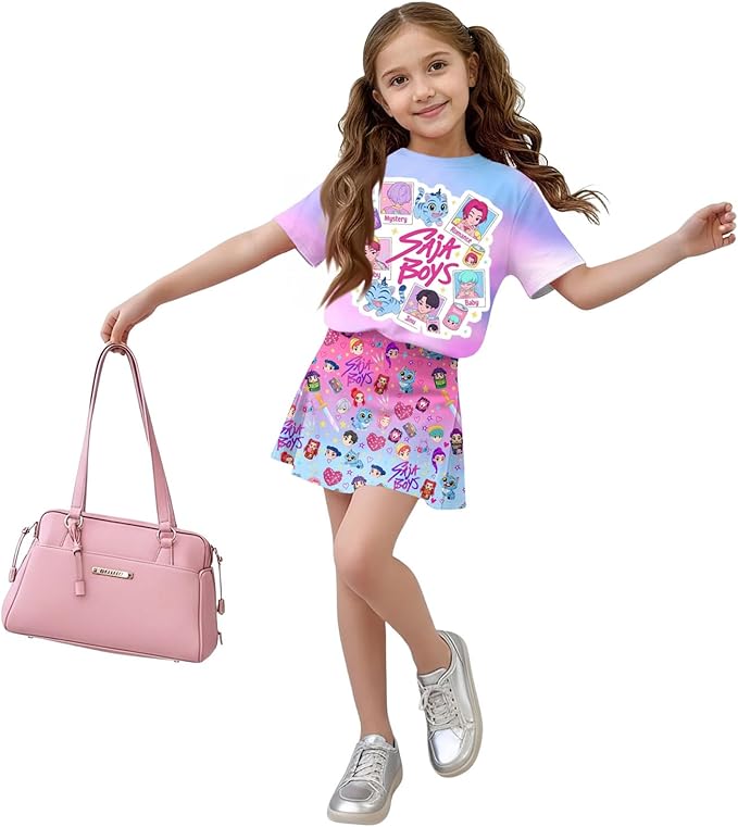 HTHLVMD K Pop Short Sleeve T-Shirt and Skirts Outfits Set for Girls Hunters Rumi Mira Zoey Graphic Tees De-Mon Costume