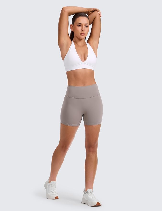 CRZ YOGA Butterlift Deep V Neck Sports Bras for Women - Padded Gym Wide Straps Cut-Out Cross Back Crop Pilates Workout Top