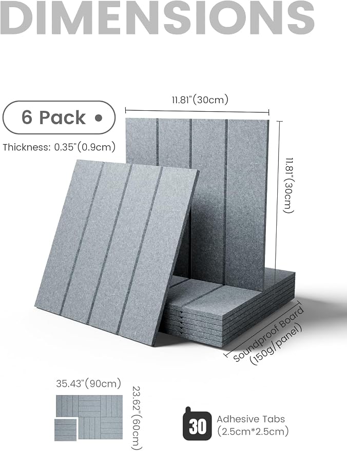 Fluxynara 36" x 24" Large Felt Bulletin Board, Blue Gray | 6 Pack Cork Board Alternative with 30 Safe Adhesive Tabs, Pin Boards for Wall Decor, Home, Office, Classroom,Dorm