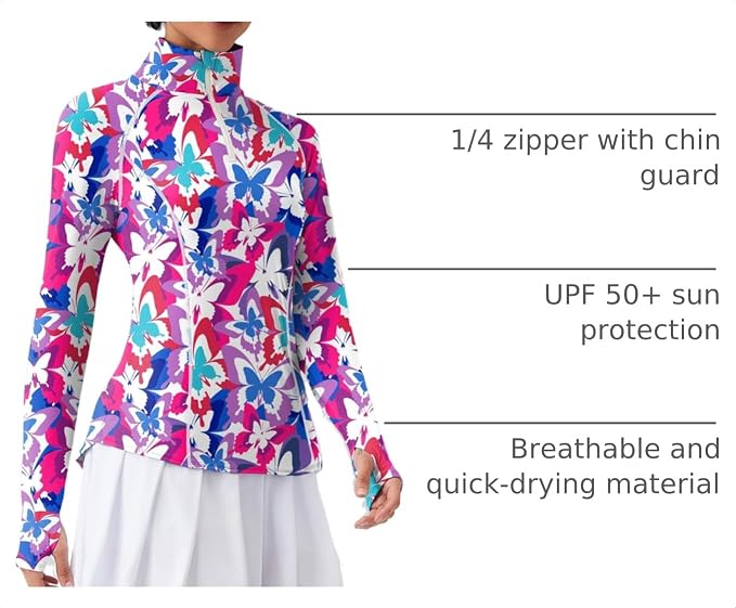 LOMON Women Long Sleeve Shirts Sun Protection 1/4 Zip Summer Quick Dry Hiking Shirts Quarter Zip Pullover for Women