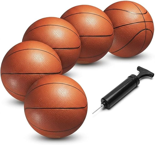 Mini Basketball Set for Kids - 6 Inch (5 Pack) w/Hand Pump - Small Size Indoor Mini Hoop Balls for Toddlers - Over The Door Basketball Games, Indoor & Outdoor, Small Hoops, Pool Play & Party Favors