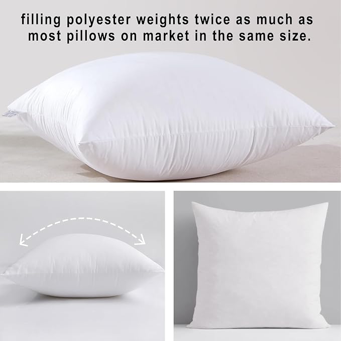 HITO 14x22 Pillow Inserts (Set of 2) - Down Alternative 100% Cotton Cover Decorative Square Throw Pillows White for Couch Bed Sofa