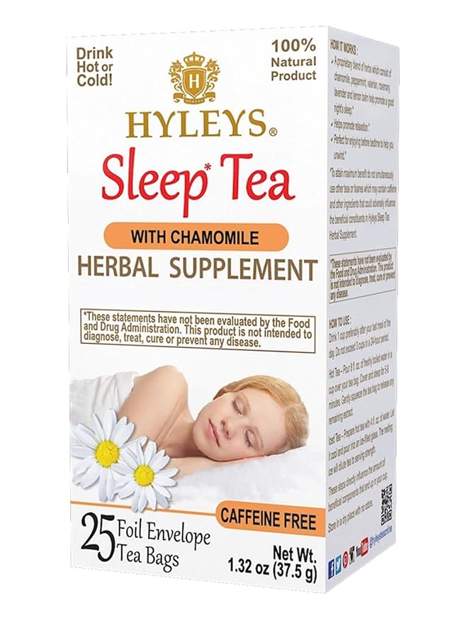 HYLEYS Sleep Tea with Chamomile, Valerian Root and Lavender, 25 Individually Wrapped Tea Bags - Caffeine Free Herbal Sleep Blend - Gluten Free Vegan & Plant Based