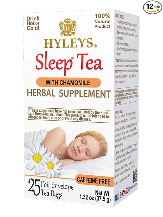Hyleys Chamomile Tea - 25 Tea Bags (12 Pack - 300 Tea Bags Total) - Herbal, Caffeine-Free Sleepy Time Tea for Night and Bedtime Relaxation