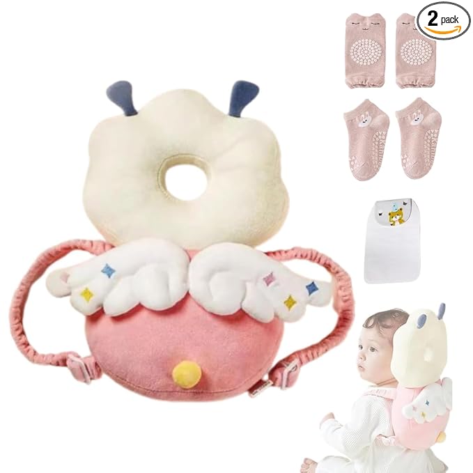 Baby Head Protector Backpack, Adjustable Head Protection Backpack with Baby Knee Pads for Crawling, Soft, Breathable and Wearing Safety Head Protector - Pink Fairy