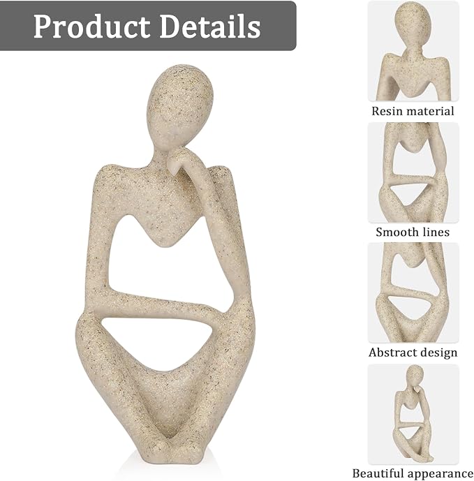 Sandstone Resin Thinker Statue Style Abstract Sculpture, Sandstone, Right | Small Statue Collectible Figurines, Modern Aesthetic Ornament for Home Office Bookshelf Desktop Coffee Table Decor