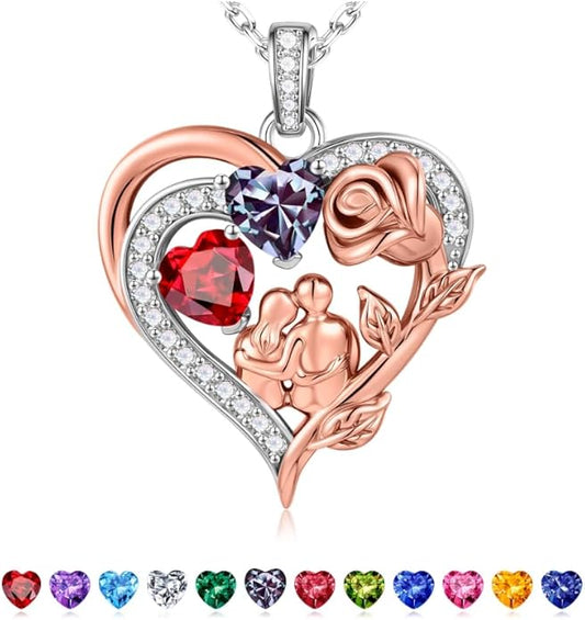 Iefil Valentines Day Gifts for Her - 925 Sterling Silver Birthstone Necklace for Women, Anniversary Birthday Gifts for Wife Girlfriend Mom