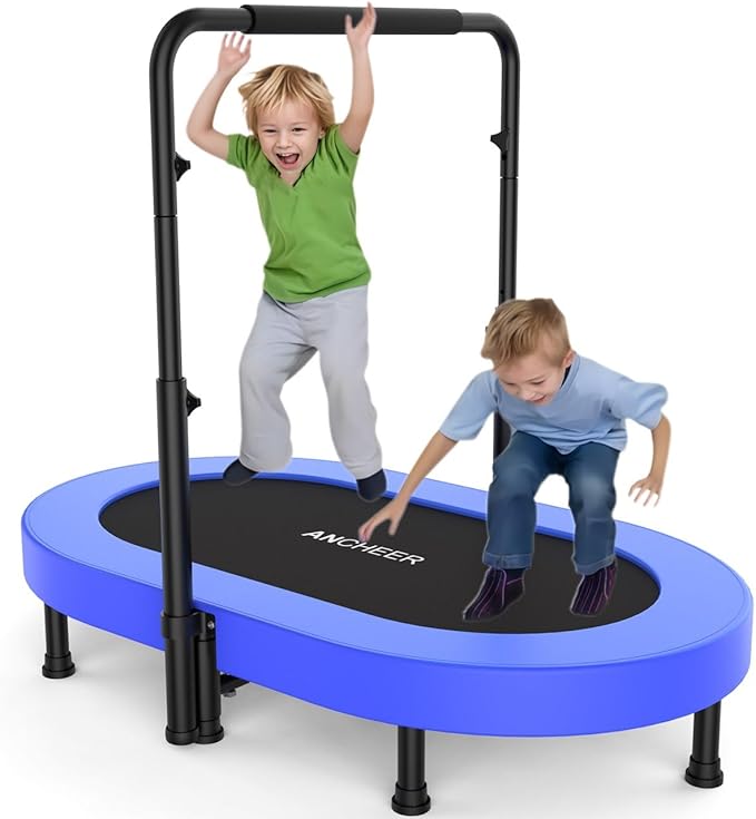 ANCHEER 56" Double Mini Trampoline for Kids, Mini Rebounder with 5-Level Adjustable Handle, Parent-Child Trampoline for Kids, Max Load 220lbs, Fun for Indoor/Outdoor