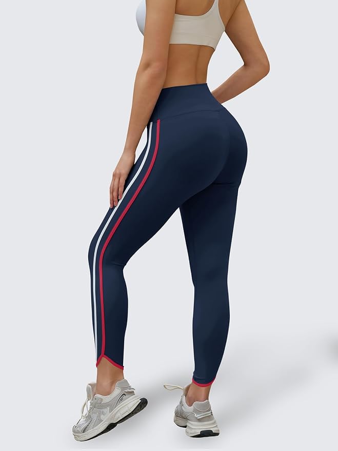 Aoysky Womens Buttery Soft Workout Leggings 25" Side Stripes High Waisted Full Length Yoga Leggings