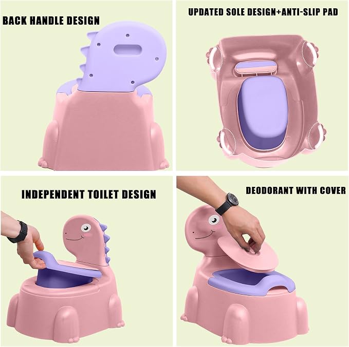 Potty Training Toilet, Dinosaur Potty Training Toilet Seat, Separated Dinosaur Training Potty for Toddlers with Non-Slip Rubber Mat Backrest, Portable Potty Chair for Boys and Girls Travel