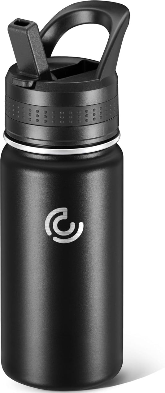 Kids Water Bottle,14oz Stainless Steel Insulated Water Tumbler Leak-Proof,School Water Mug,Small and Portable,Suitable for Boys and Girls to Use(Black)