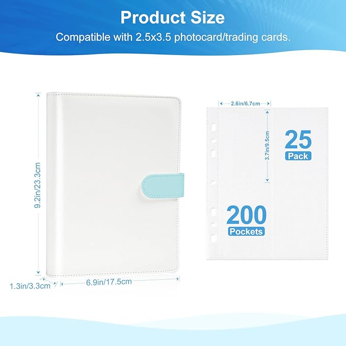 2x3 Photo Album, Clip-In PU Leather Cover A5 Photocard Binder, 200 Pockets, Compatible with Fujifilm Instax Mini & Polaroid Camera, Scrapbook for Instant Photos (Blue)