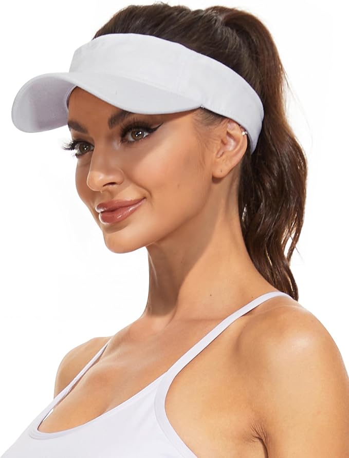 Zando 3.2" Structured Brim Visor Hats for Women, UPF 50+, Golf/Tennis | 3.2"Structured Brim Adds Sun Coverage, Steady View, Quick-dry Sweatband, Open-Top Ponytail Fit, Adjustable Fit & Lightweight