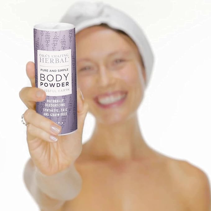 Talc Free Body Dusting Powder for Women, Lavender Clary Sage Vetiver Essential Oils, Cornstarch Free Arrowroot Talcum Powder, Waxing Bath Sugaring Powder, Ora’s Amazing Herbal, Blissful Earth 2.5 oz