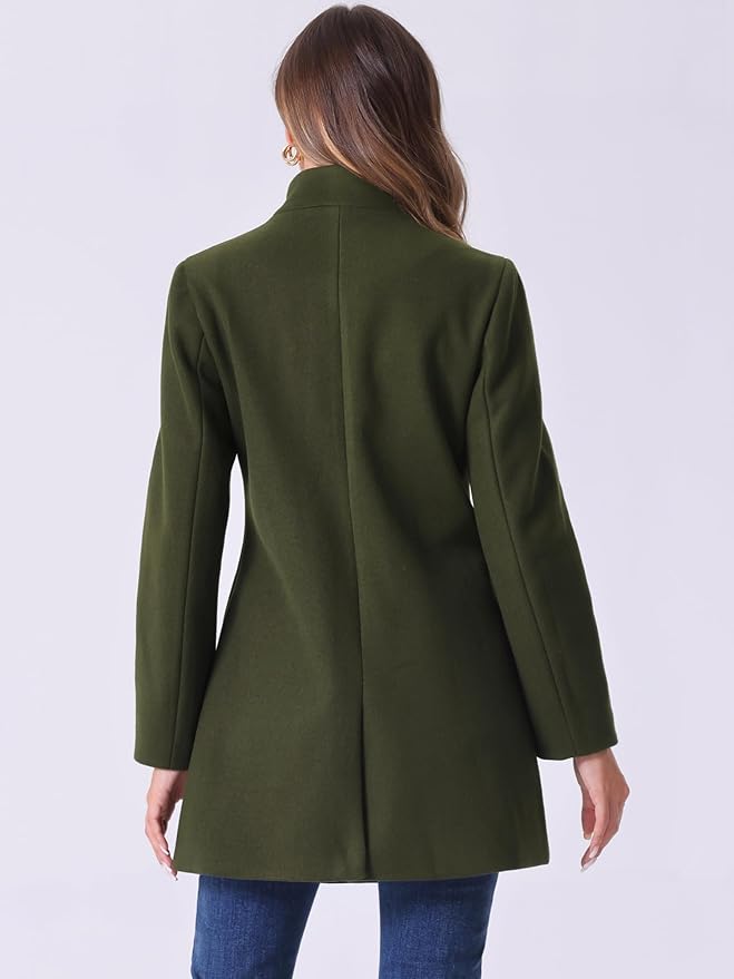 Allegra K Women's Winter Overcoat Mid-Long Stand Collar Single Breasted Coat Outerwear