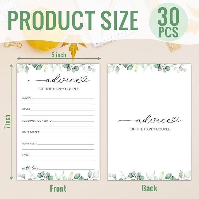 30 Pcs Bridal Shower Games Advice and Wishes Cards, Advice and Wishes for The Happy Couple, 30 PCS Bridal Shower Cards for Newlyweds (Eucalyptus Botanical Style) -0018