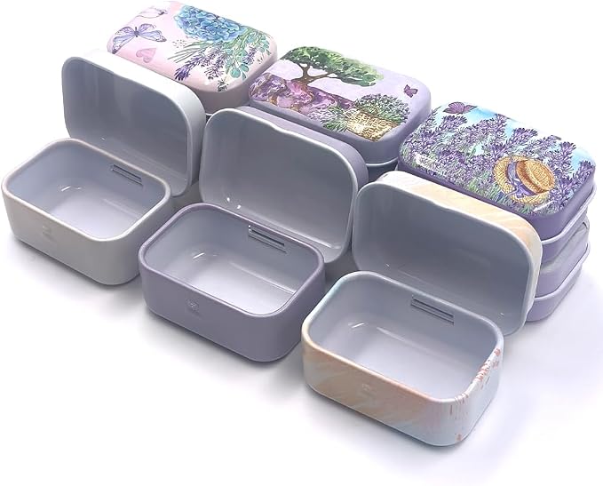 8Pcs Metal Hinged Tin Box Container Floral Farmhouse Rustic Mini Portable Small Storage Container Kit with Lid for Home Storage 2.1x1.5x1 Inch (White)