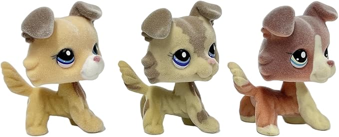 3pcs/Set Custom Flocked Pet Shop Toys Short Hair Cat Kitten Collie Great Dane Cocker Spaniel Dachshund Puppy Dog OOAK Compatible with LPS (#2452 and #2210 and #1542)