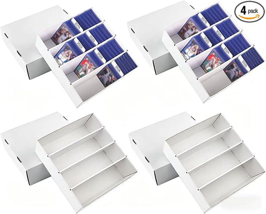 4 Pack Trading Card Storage Box, 4 Row 3200 Count Bulk Cardboard Card Storage boxes for Sports Cards, Baseball card, MTG, TCG,Toploader card boxes