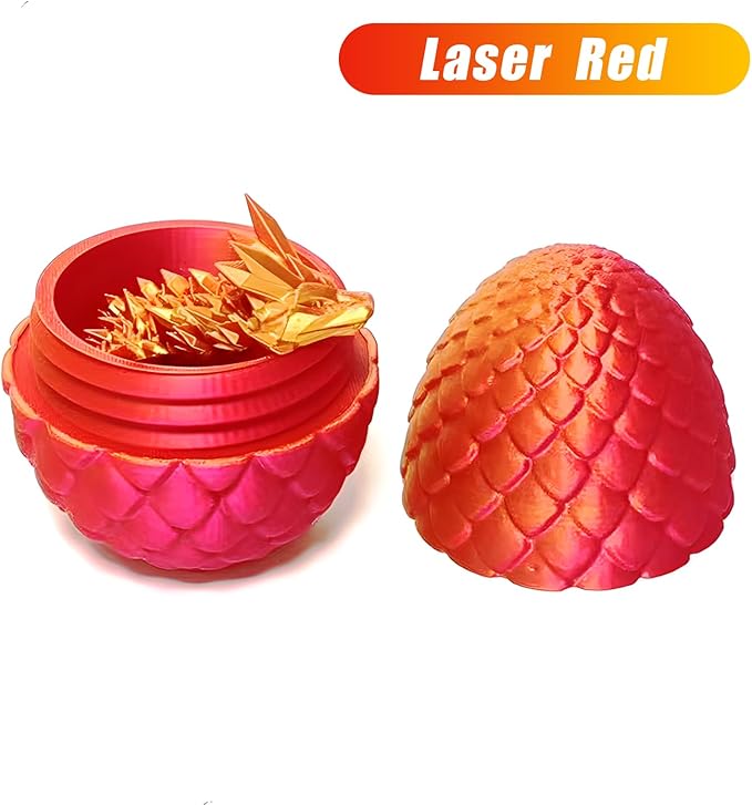 Pigmiss 3D Printed Dragon Egg Crystal Dragon Fidget Toy Full Articulated Dragon Mystery Dragon Eggs with Dragon Inside Home Office Desk Decor Gifts Toys (Red)