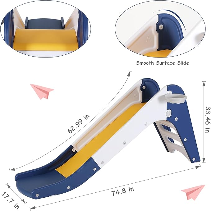 Arlopu Freestanding Kids Slide, Toddler Slide Climber with Basketball Hoop & Ball, Baby Playset w/Long Slope, for Boys and Girls Birthday, Sturdy Playground Toy for Indoor Outdoor Age 3+ (Dark Blue)