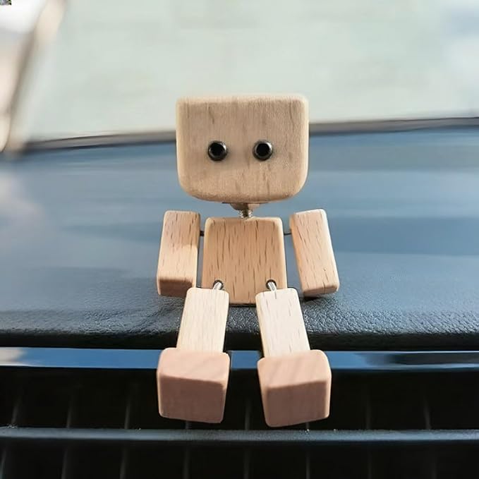 Charming Little Wooden Figure That Sways with 12PCS Expressions, Handmade Shaking Feet Wooden Car Dashboard Decorations or Dashboard, Office, Gifts-1pcs