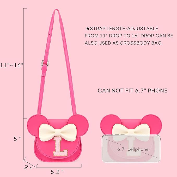 mibasies Toddler Purse Girl Gifts: Girls Birthday Gifts for 3-8 - Toys for Ages 2-4 Girls Mouse Ears Purse, Hot Pink, Letter L