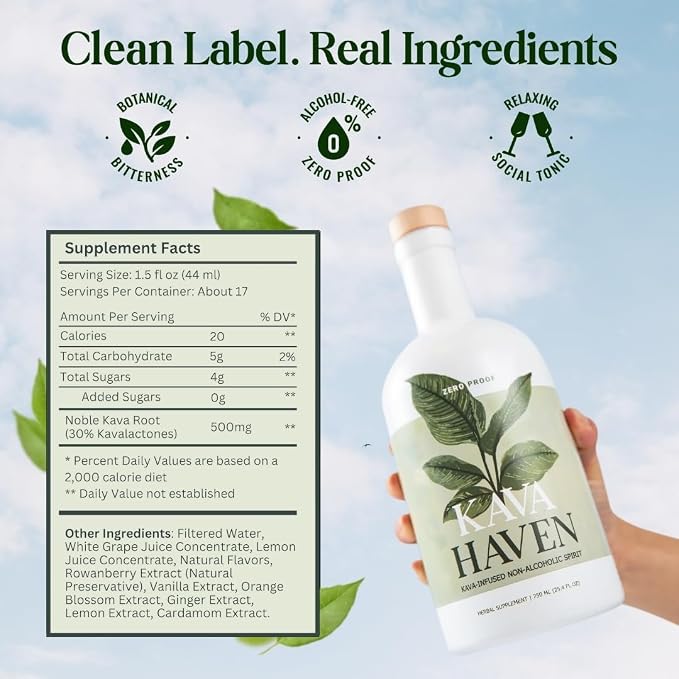 Kava Haven Non Alcoholic Spirit Kava Kava Drink | Non Alcohol Alternative Spirit for Mixed Drink Recipes | Low Calorie | All Natural | - Lemon Ginger Flavor (Pack of 2)