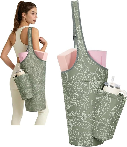 sportsnew Yoga Mat Bag for Women with Drawstring Pocket & Inner Pocket, Large Opening Yoga Mat Carrier for Quick Access, Adjustable Shoulder Strap, Fits 1/4" & 1/2" Thick Mats for Workout, Gym, Pilate
