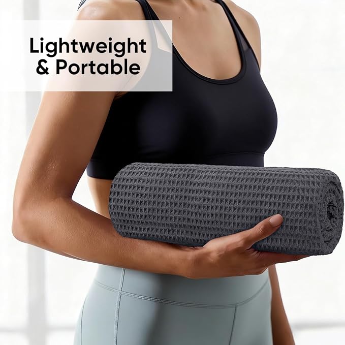 HOMEXCEL Hot Yoga Towels 2 Pack, (26.5" x 72") Non-Slip & Ultra-Absorbent Microfiber Yoga Mat Towels for Hot Yoga, Pilates, Exercise, Fitness, Bikram and Workout, Grey