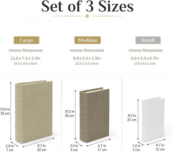 Vintage Decorative Book Box, Linen Faux Book Storage Box, 13" | Living Room Decor, Bedroom Decor, Office Decor, Bookshelf Display, Coffee Table, Farmhouse, Rustic, Vintage Style