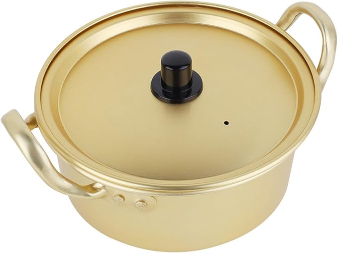 Ramen Pot Kimchi Container Noodle Pot Double Handle Yellow Aluminum Stock Pot Ramen Pot Korean (16cm)