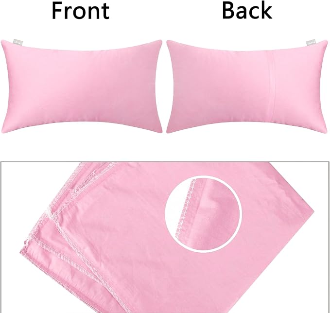 Thmyo 4-Pack 100% Cotton Lumbar Comfortable Solid Decorative Throw Pillow Covers Rectangle Cushion Cover Sublimation Blank DIY Pillowcases for Sofa(Only Covers,No Pillows)(12x20inch/30x50cm,Pink)