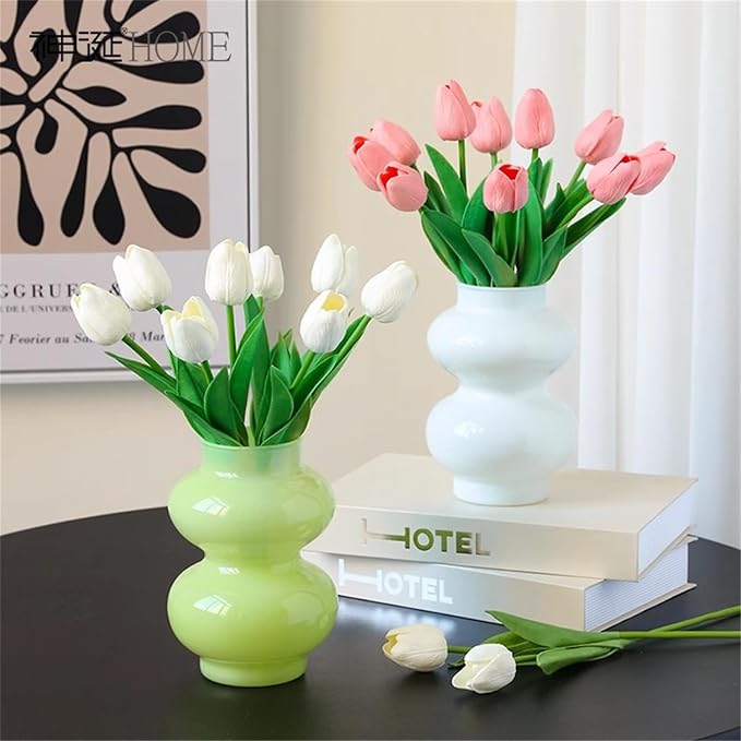 JSPYFITS Glass Hydroponic Flower Vase, Double Balls Colored Glasses Bubble Vases for Flower, 7 Inches Glass Funky Vase for Home/Office/Weddings/Party Table Flower Décor (Milky Green)