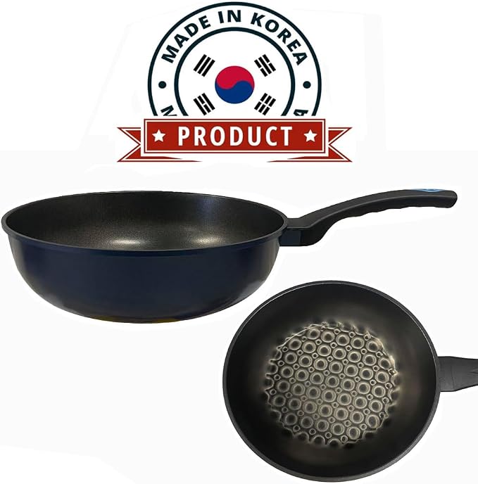 12" (30cm) Non-Stick Saute Wok Pan with 3D Diamond Coating – Made in Korea, Stir Fry Pan for Kitchen