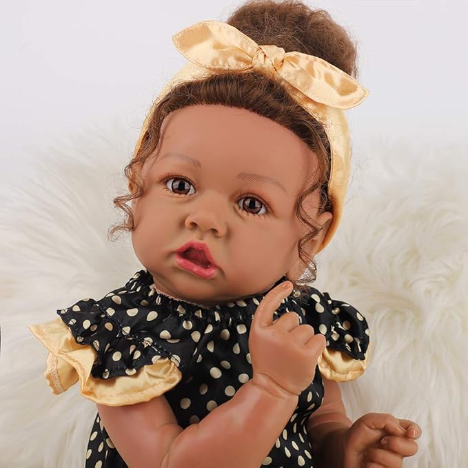 HOOMAI Lifelike Reborn Baby Dolls with Soft Body African American Realistic Girl Doll 22.8 Inch Best Birthday Gift Set